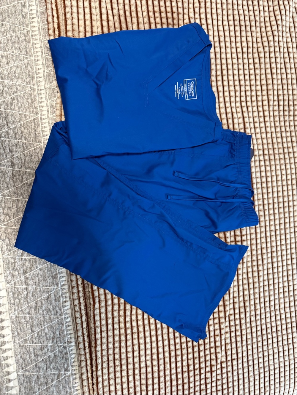 Cherokee Royal Blue Medical Scrub Top and Drawstring Pants